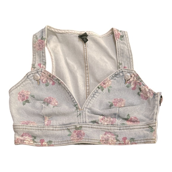 Wild Fable Denim Floral Crop Top XXS – Light Wash - Picture 3 of 9